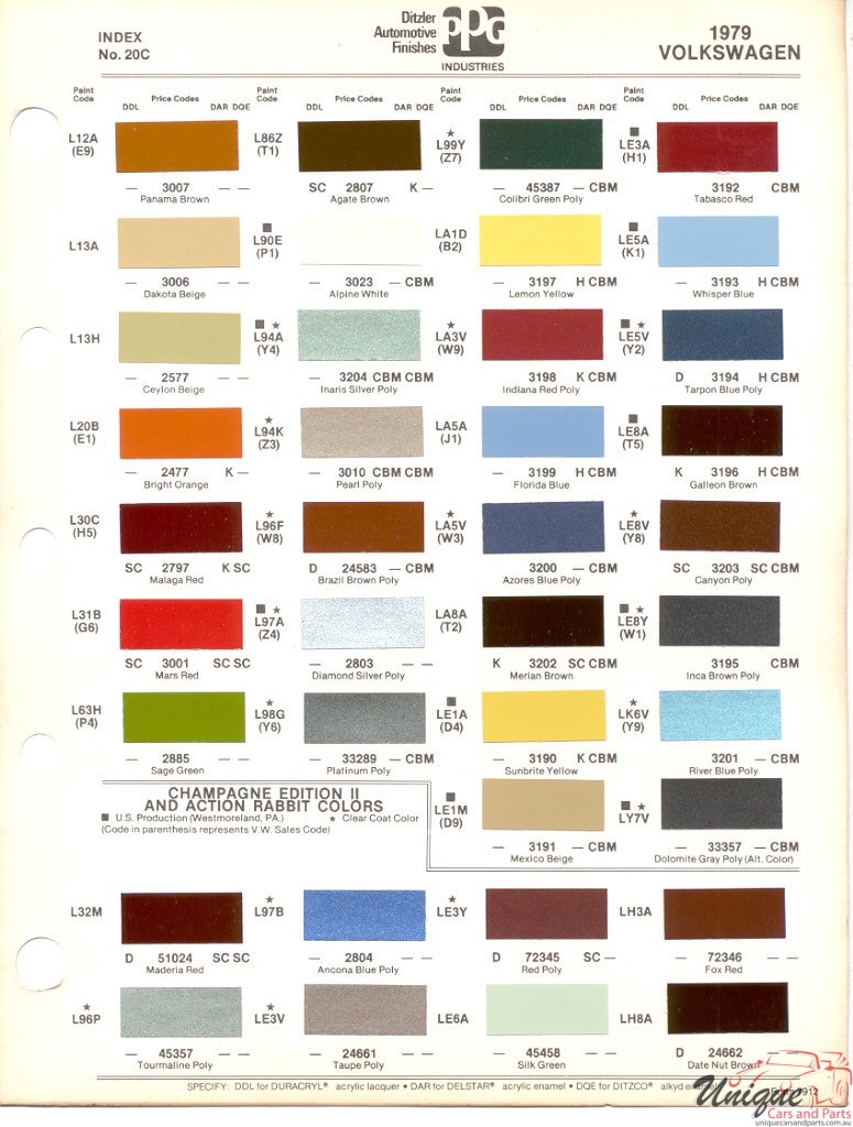 1979 Volkswagen Paint Charts PPG 1